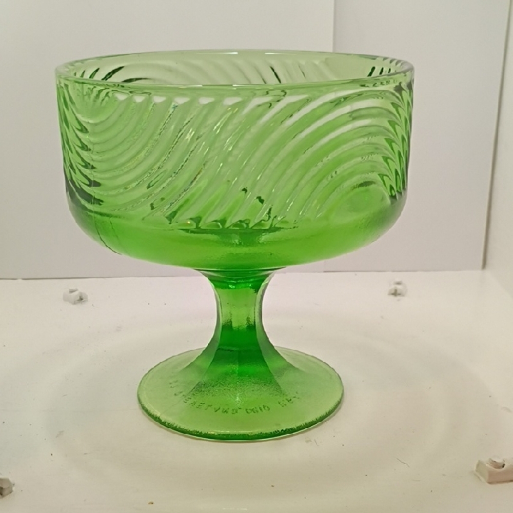 E.O. Brody Swirled Emerald Glass Pedestal Bowl